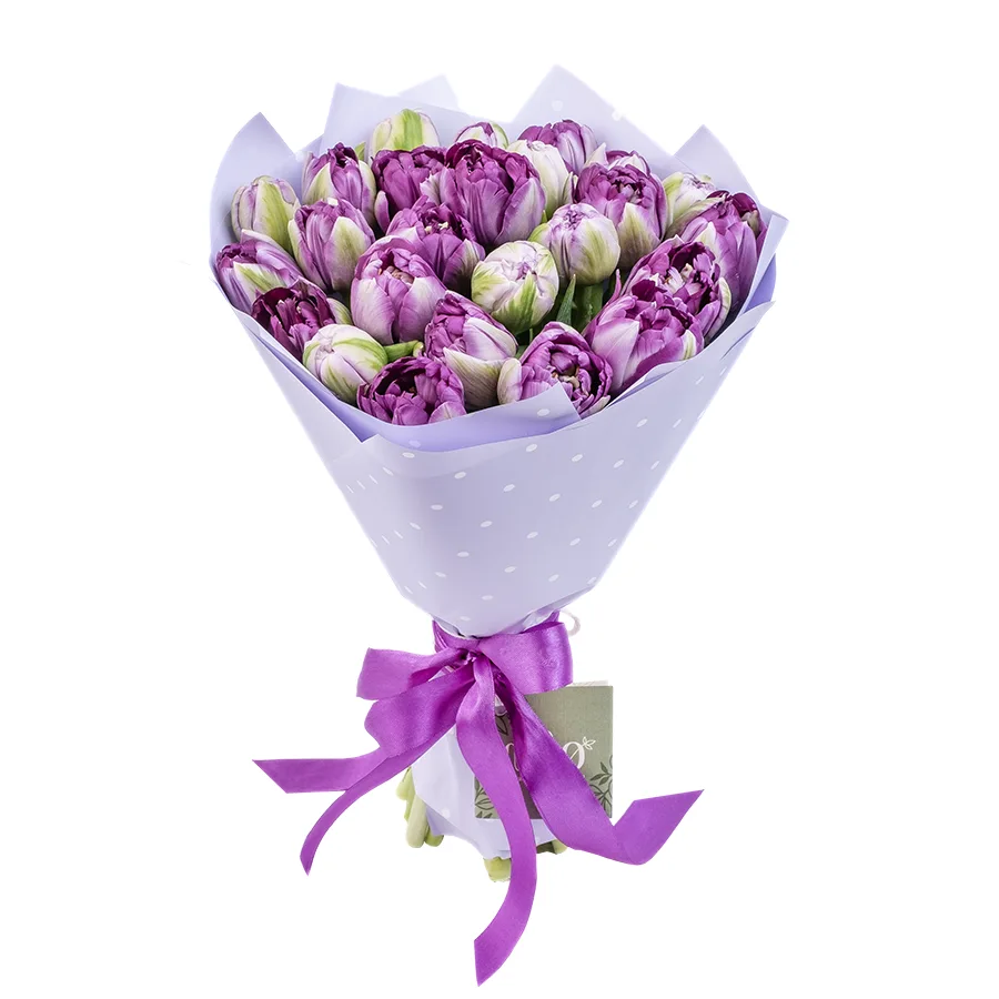 Букет из 25 фиолетовых махровых тюльпанов Сайгон (02390)