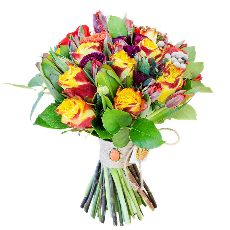 Букет из роз, тюльпанов и ранункулюсов (00456)