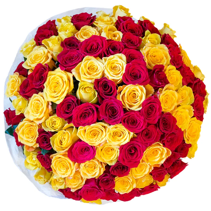 Букет из 101 красной и желтой розы в стиле Вечерний Ургант (00353)