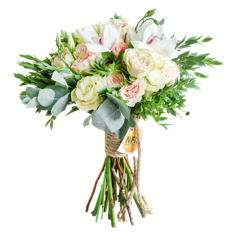 Букет из роз, орхидей и эустом с эхеверией (00606)
