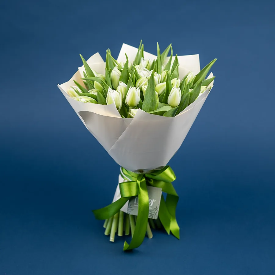Букет из 35 белых махровых тюльпанов Вайт Херт (02456)