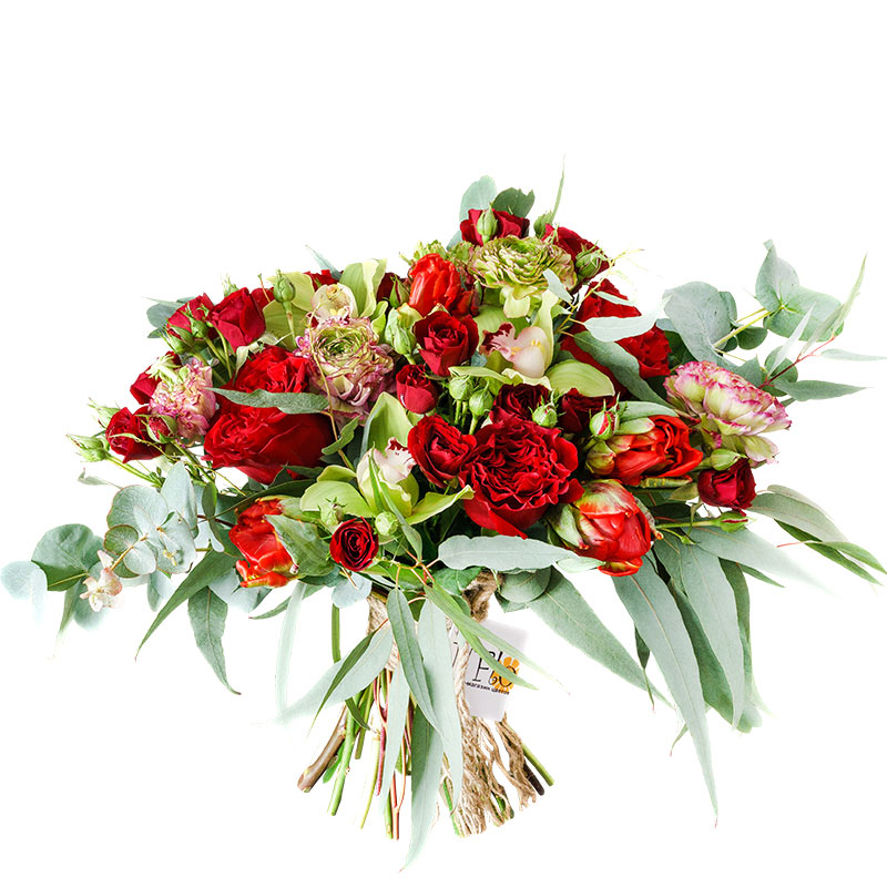 Букет из роз, орхидей, ранункулюсов и тюльпанов (00924)