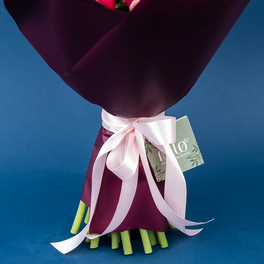 Букет из 45 красно-розовых с белой каймой махровых тюльпанов Колумбус (02193)