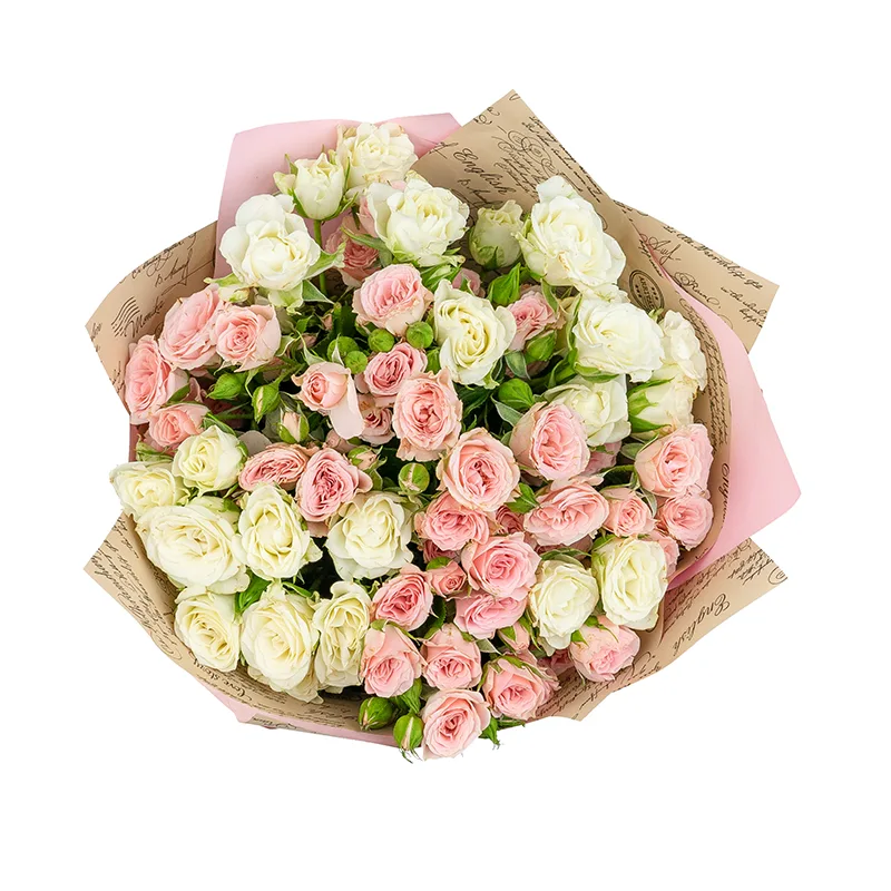 Букет из 11 розовых и белых кустовых роз (01521)