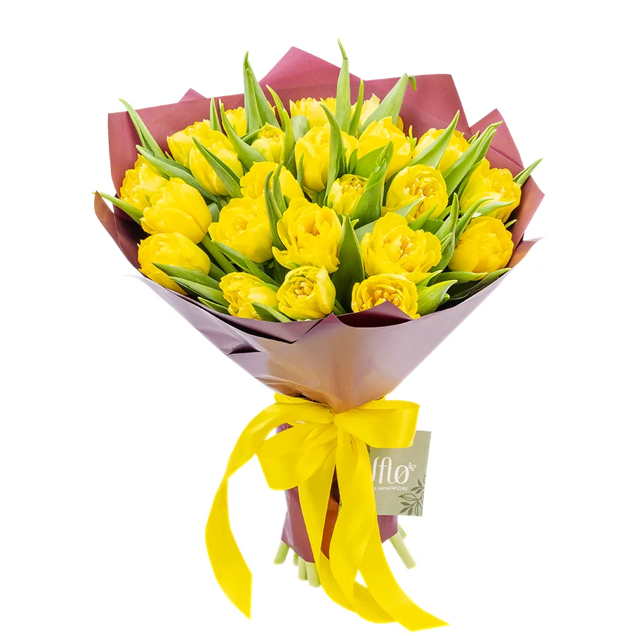 Букет из 25 желтых махровых тюльпанов Хоумран (02287)