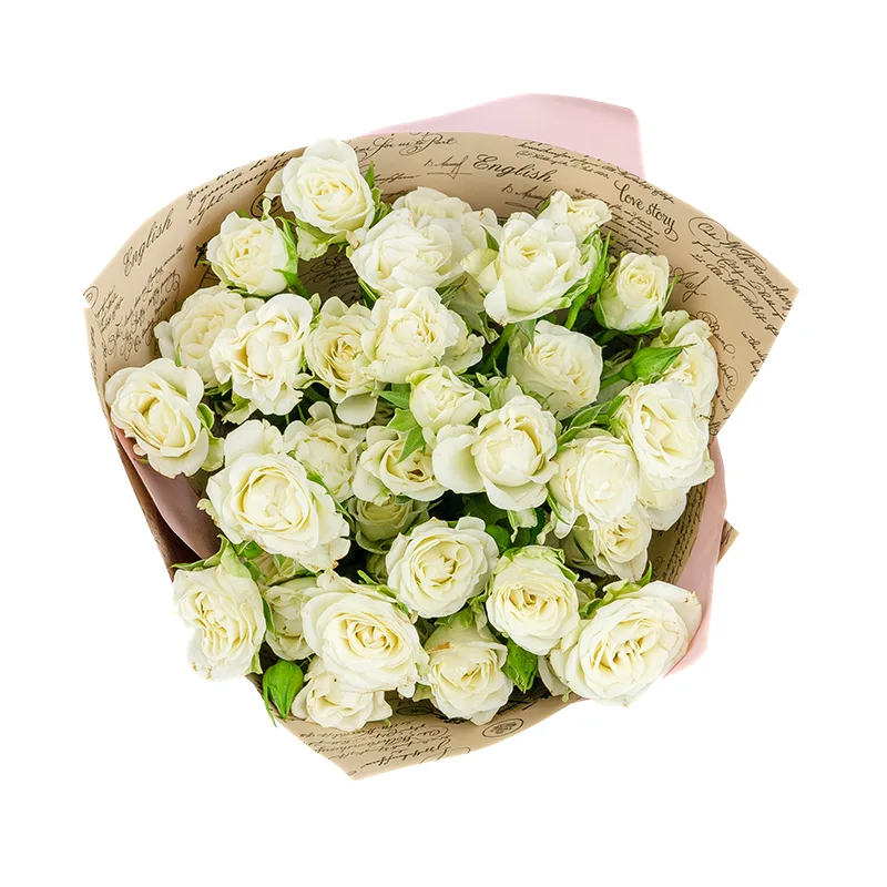 Букет из 9 белых кустовых роз Вайт Леди в крафте (01514)