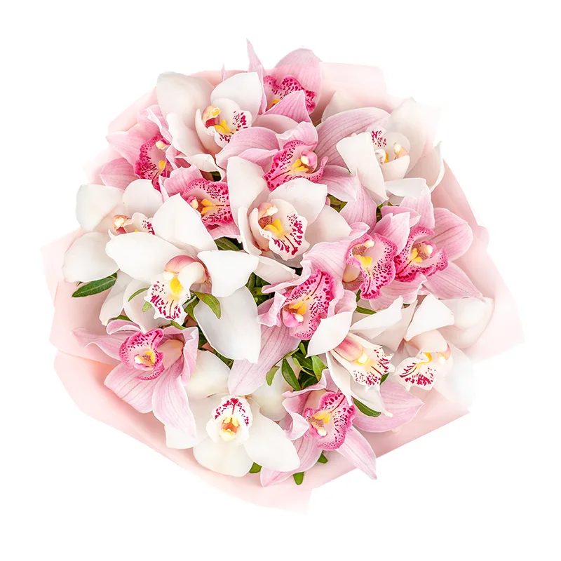 Букет из 17 розовых и белых орхидей Цимбидиум (01195)