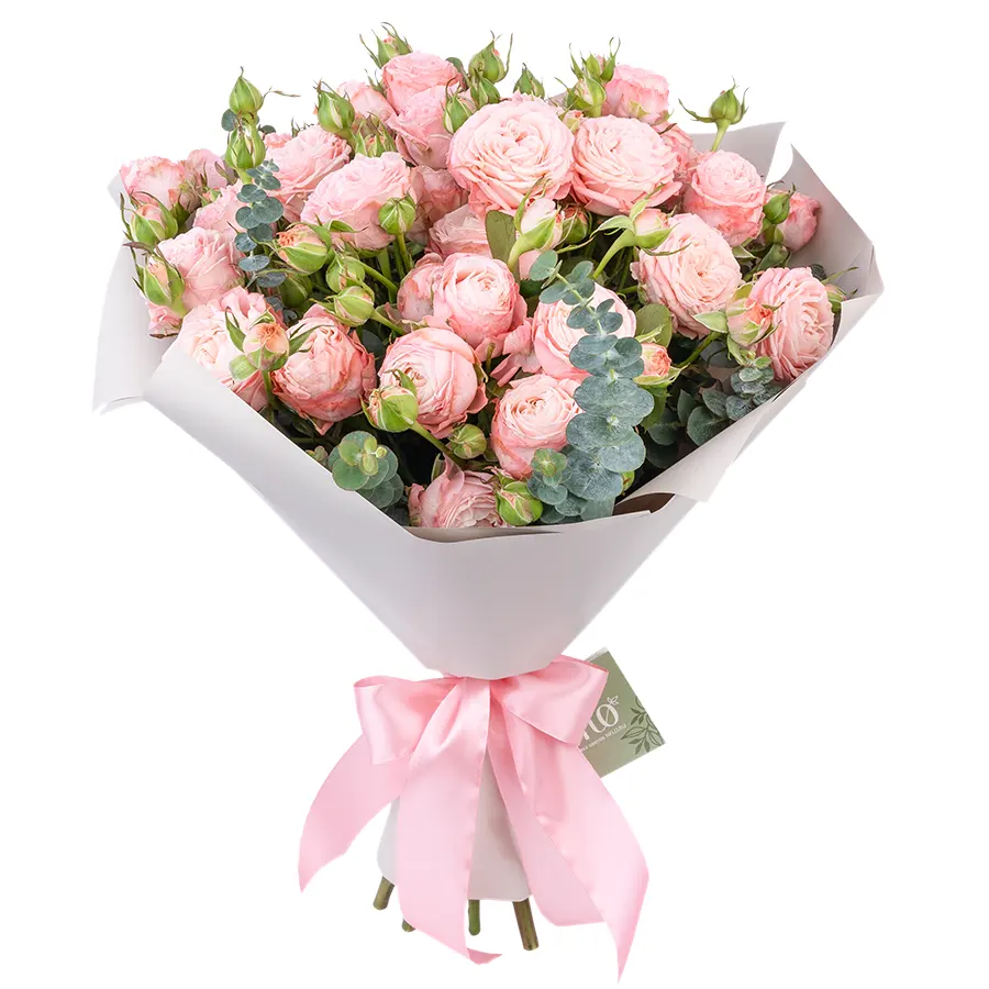 Букет из 9 розовых с темной каймой кустовых пионовидных роз Мадам Бомбастик (02955)