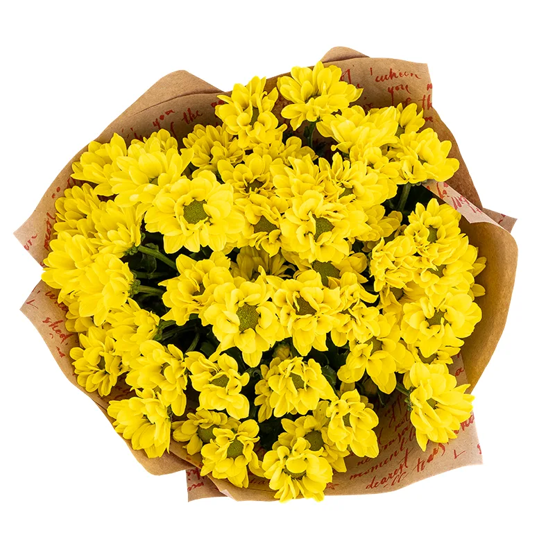 Букет из 7 жёлтых кустовых хризантем в крафт-бумаге (01801)