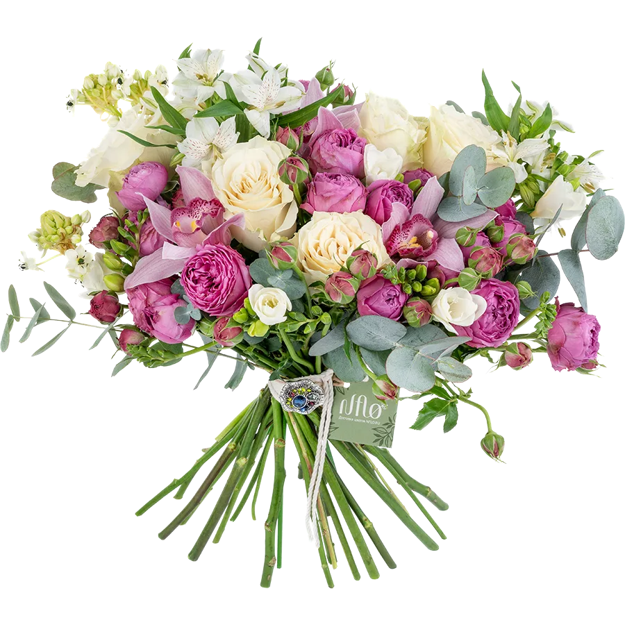 Букет из роз, орхидей, альстромерий и фрезий с орнитогалум (01899)