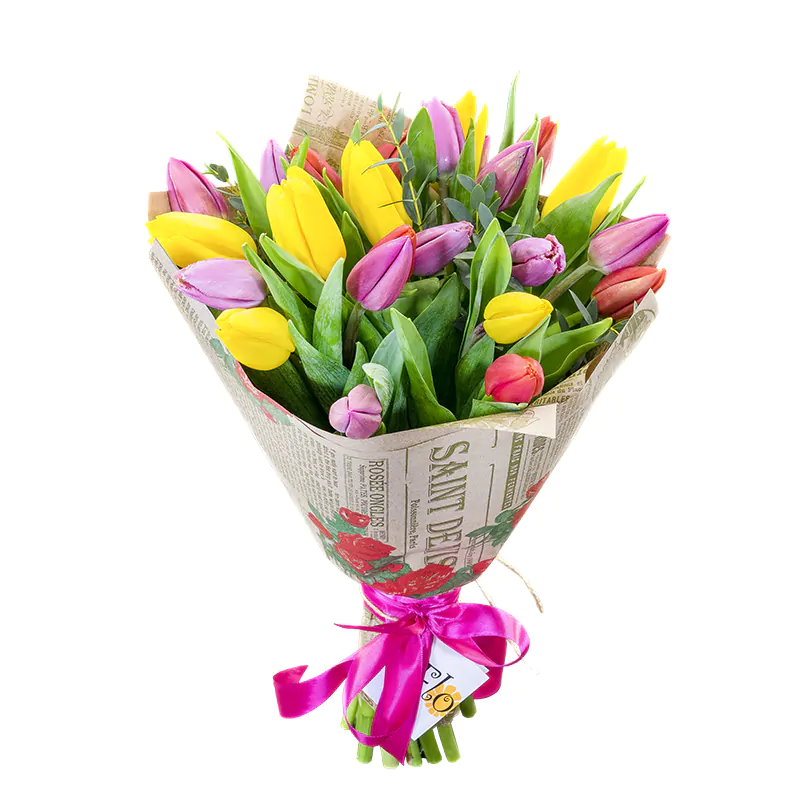 Букет из 23 разноцветных тюльпанов (00911)