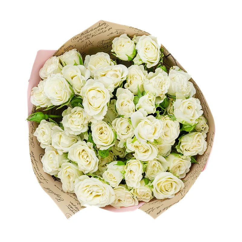 Букет из 13 белых кустовых роз Вайт Леди в крафте (01512)