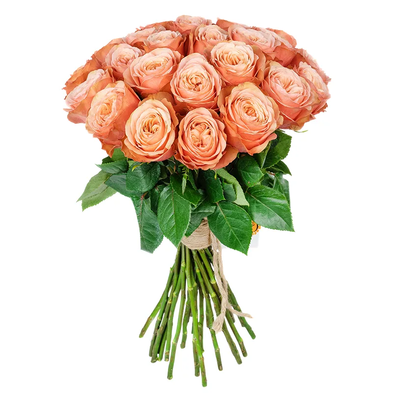 Букет из 25 персиковых пионовидных роз Кахала (01407)