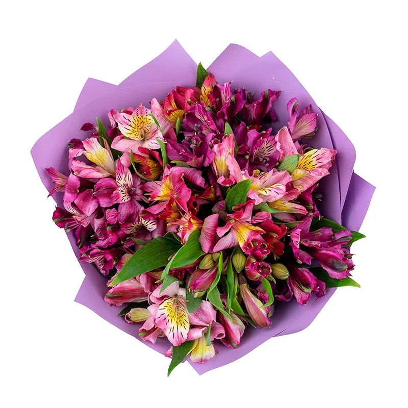 Букет из 13 фиолетовых, малиновых и розовых альстромерий (01458)