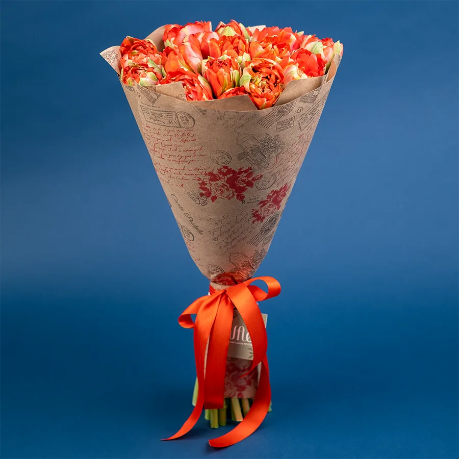 Букет из 25 красных гигантских пионовидных тюльпанов Гудошник (02414)