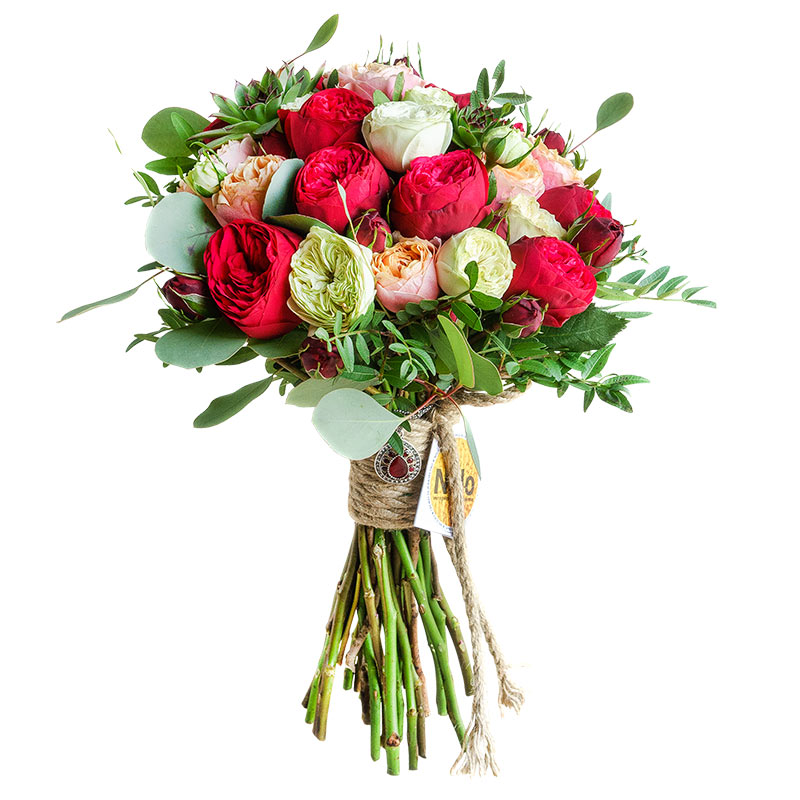 Букет из пионовидных роз с эхевериями (00605)