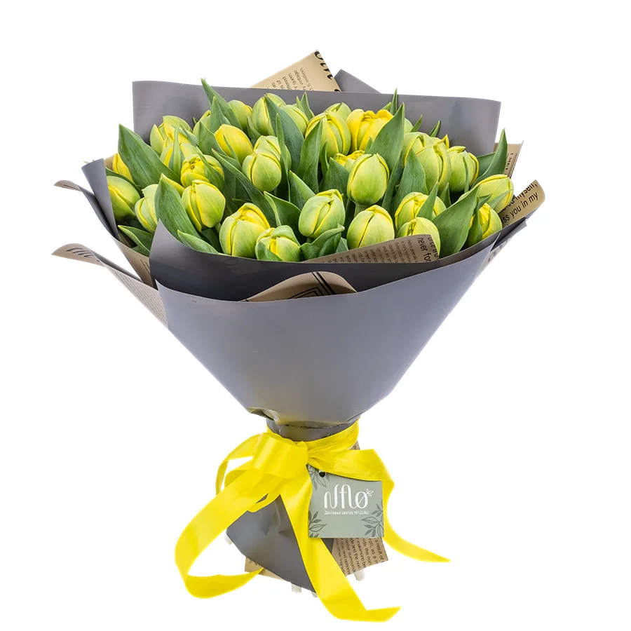 Букет из 35 желтых махровых тюльпанов Йелоу Помпонет (02439)