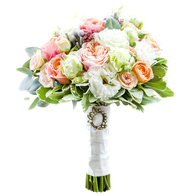 Свадебный букет из роз и эустом (00316)
