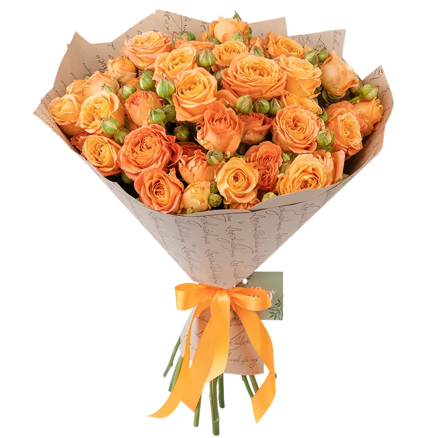 Букет из 15 абрикосовых кустовых пионовидных роз Априкот Лейс (02995)