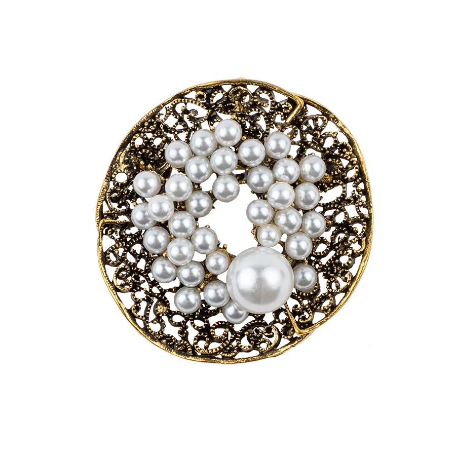 Брошь золото с камнями жемчуг (00185)