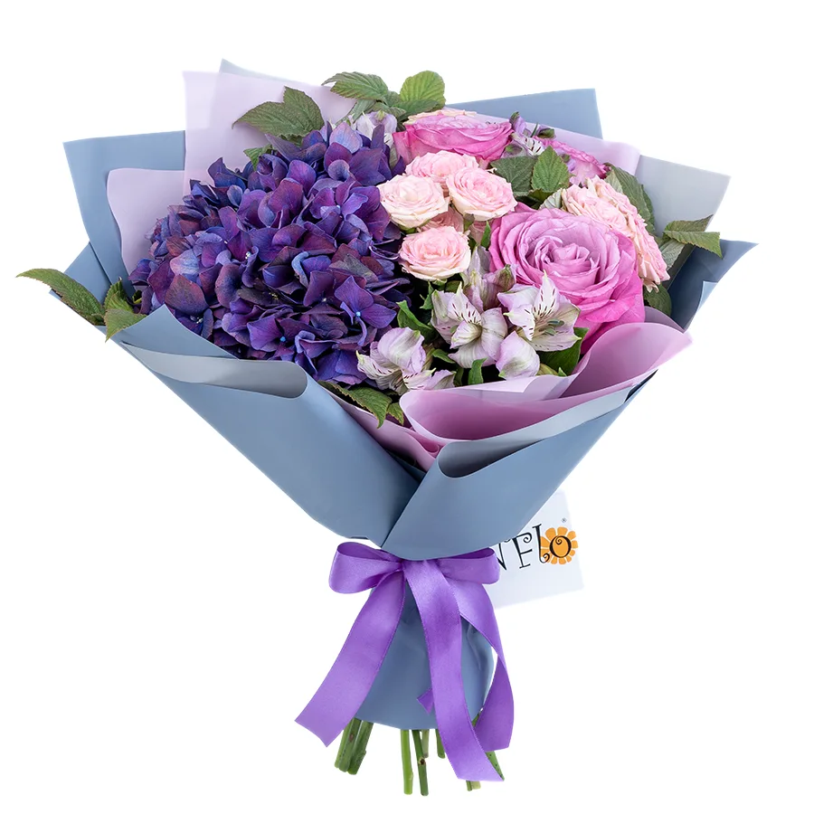 Букет из фиолетовой гортензии, роз и альстромерий (01736)