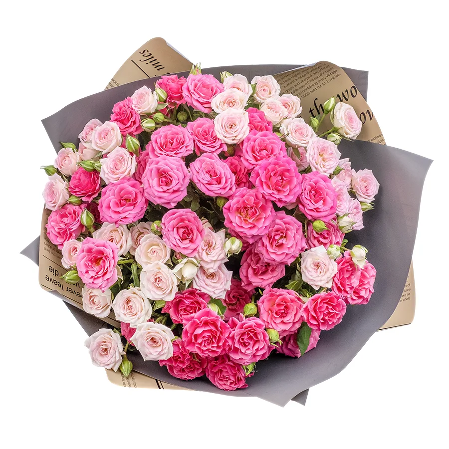 Букет из 11 розовых и малиновых кустовых роз Креми Твистер и Лиана (02492)