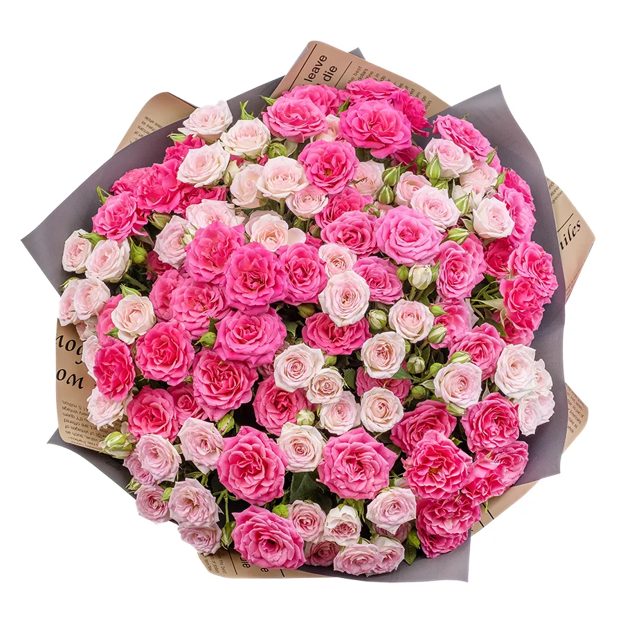 Букет из 19 розовых и малиновых кустовых роз Креми Твистер и Лиана (02488)