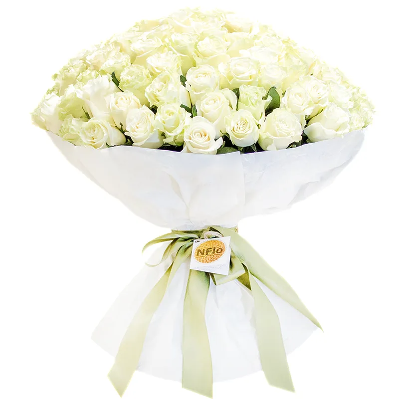 Букет из 101 белой розы Мондиаль в стиле Вечерний Ургант (00364)
