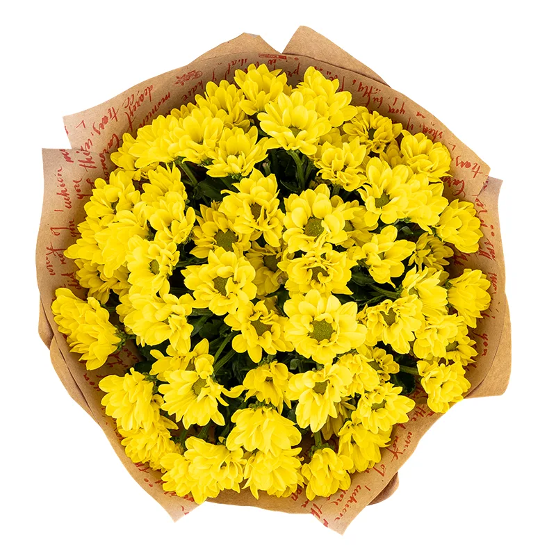 Букет из 9 жёлтых кустовых хризантем в крафт-бумаге (01800)