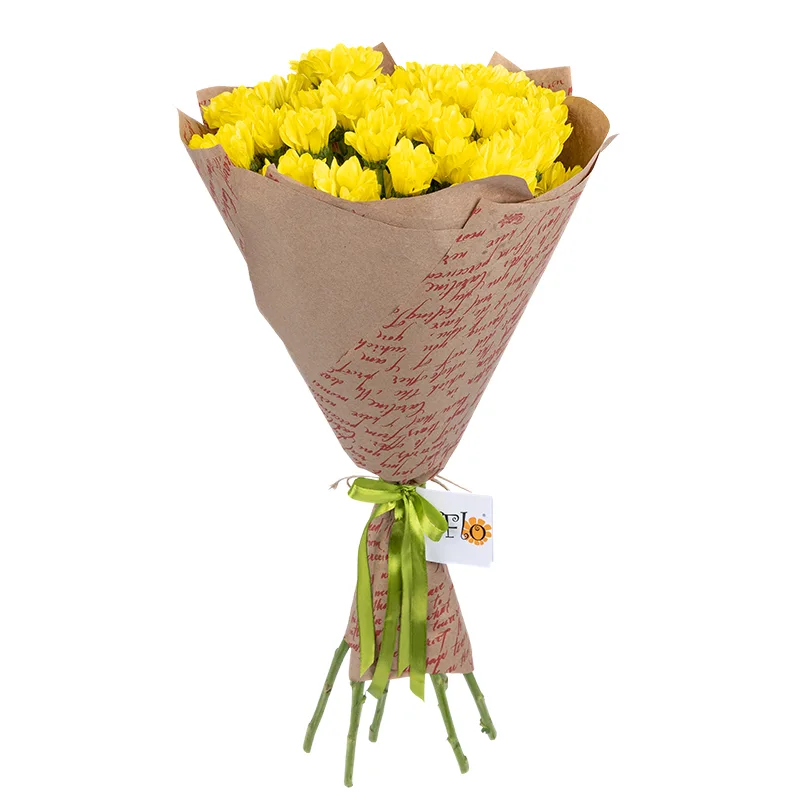 Букет из 7 жёлтых кустовых хризантем в крафт-бумаге (01801)