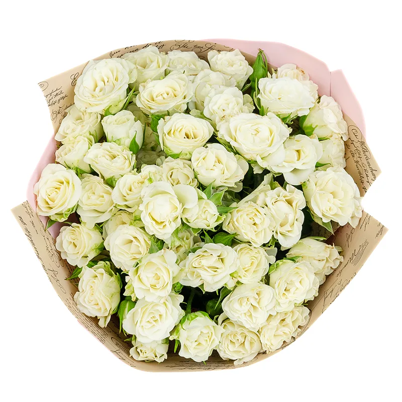 Букет из 15 белых кустовых роз Вайт Леди в крафте (01511)