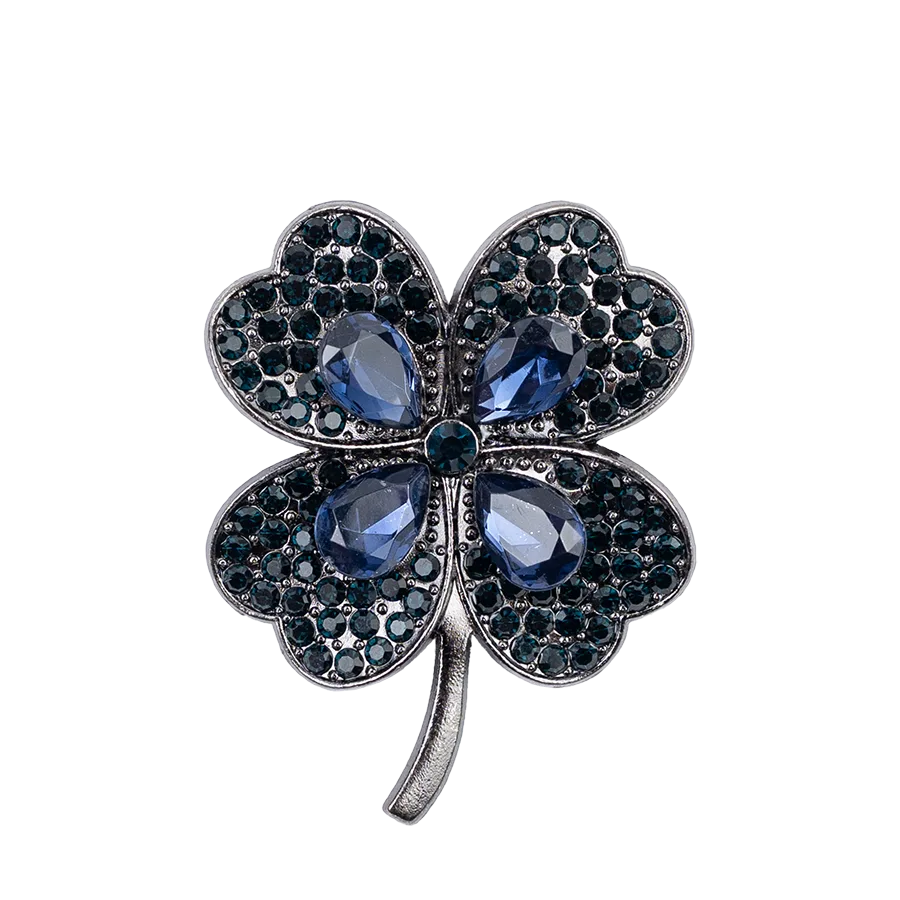 Брошь с камнями в форме клевера (00179)
