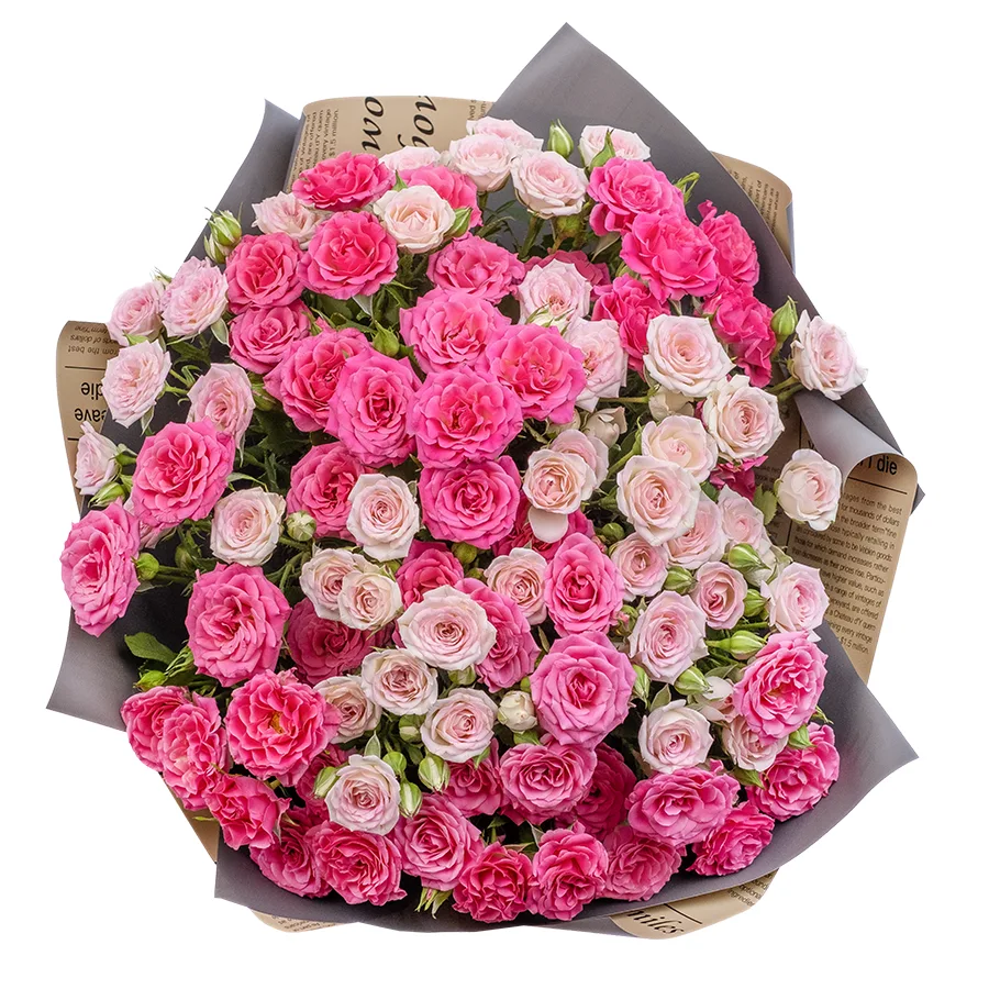 Букет из 15 розовых и малиновых кустовых роз Креми Твистер и Лиана (02490)