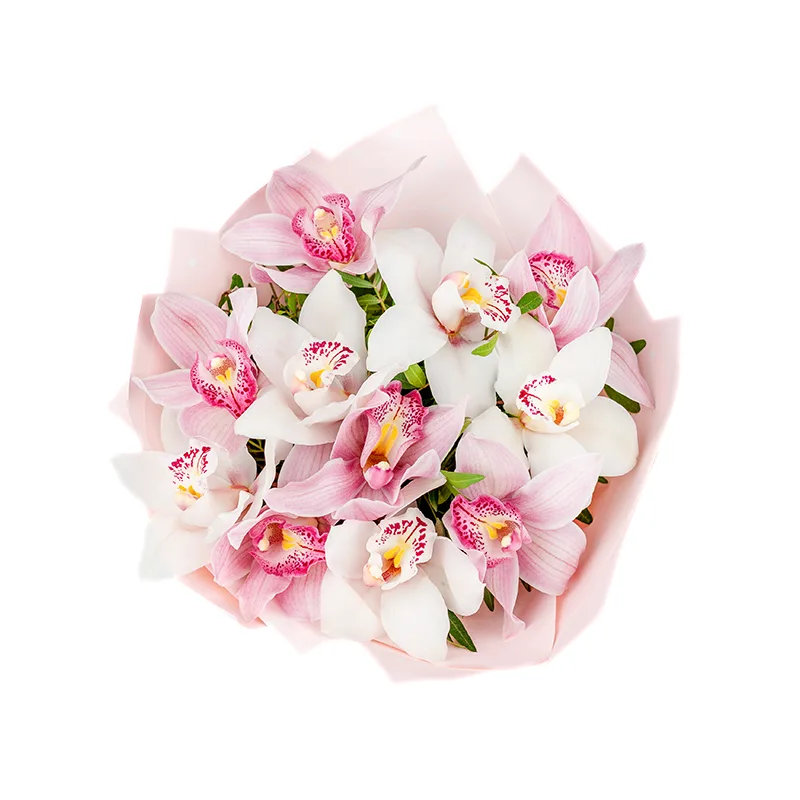 Букет из 11 розовых и белых орхидей Цимбидиум (01198)