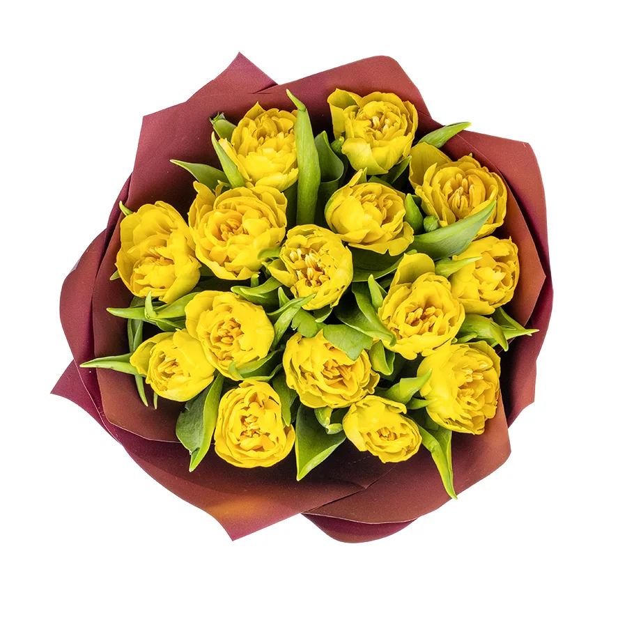 Букет из 15 желтых махровых тюльпанов Хоумран (02292)