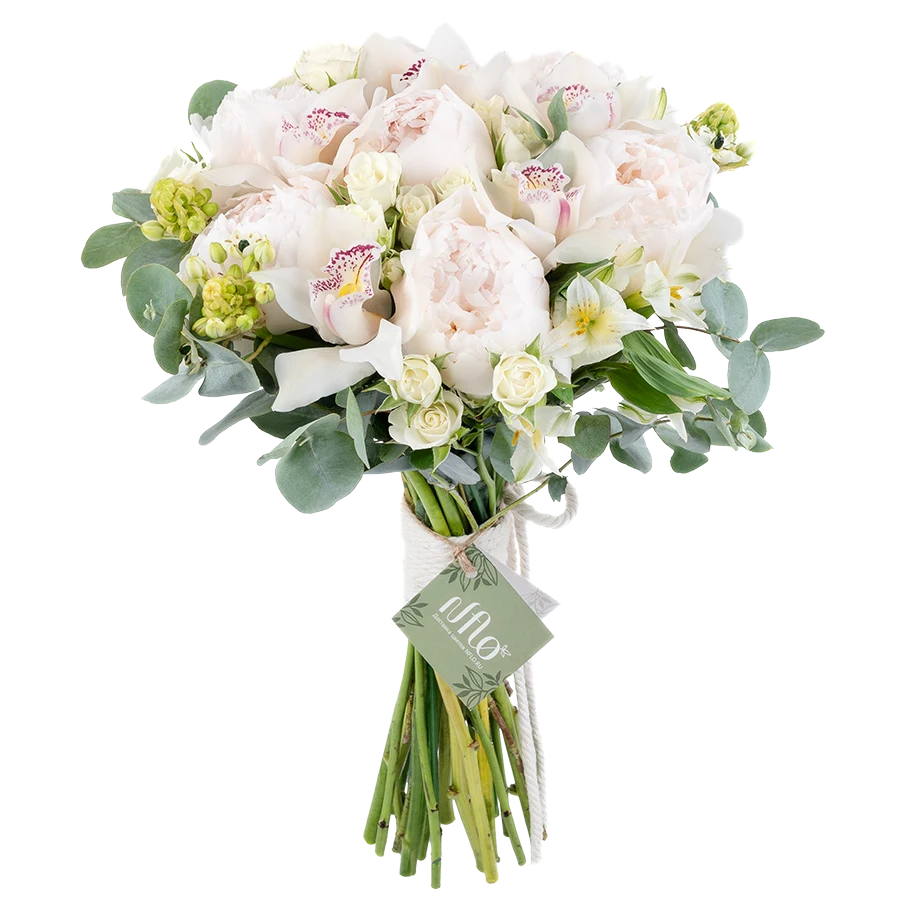 Букет из пионов, кустовых роз и орхидей (03722)
