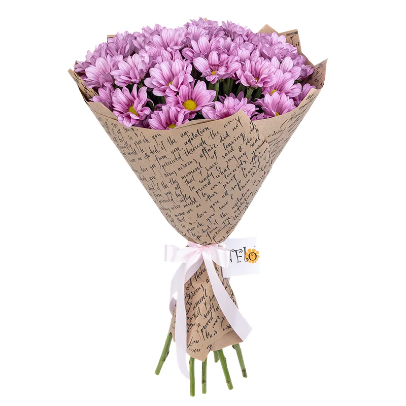 Букет из 9 розовых кустовых хризантем в крафт-бумаге (01153)