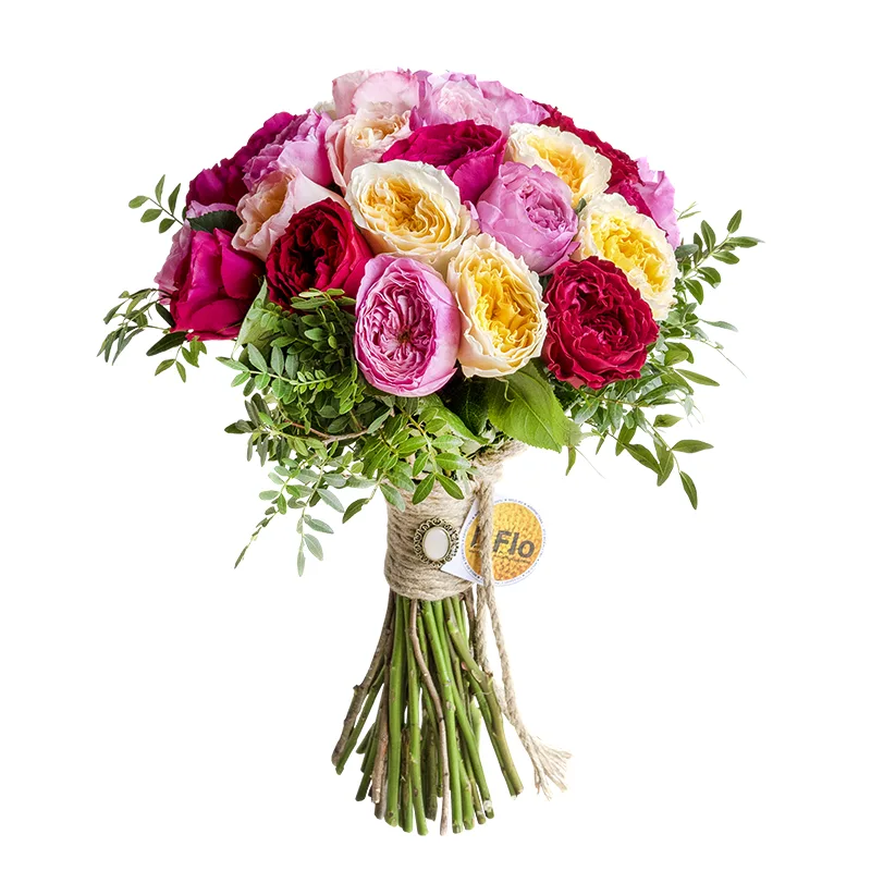 Букет из 29 разноцветных роз Дэвида Остина (00625)
