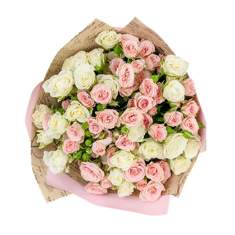Букет из 13 розовых и белых кустовых роз (01520)