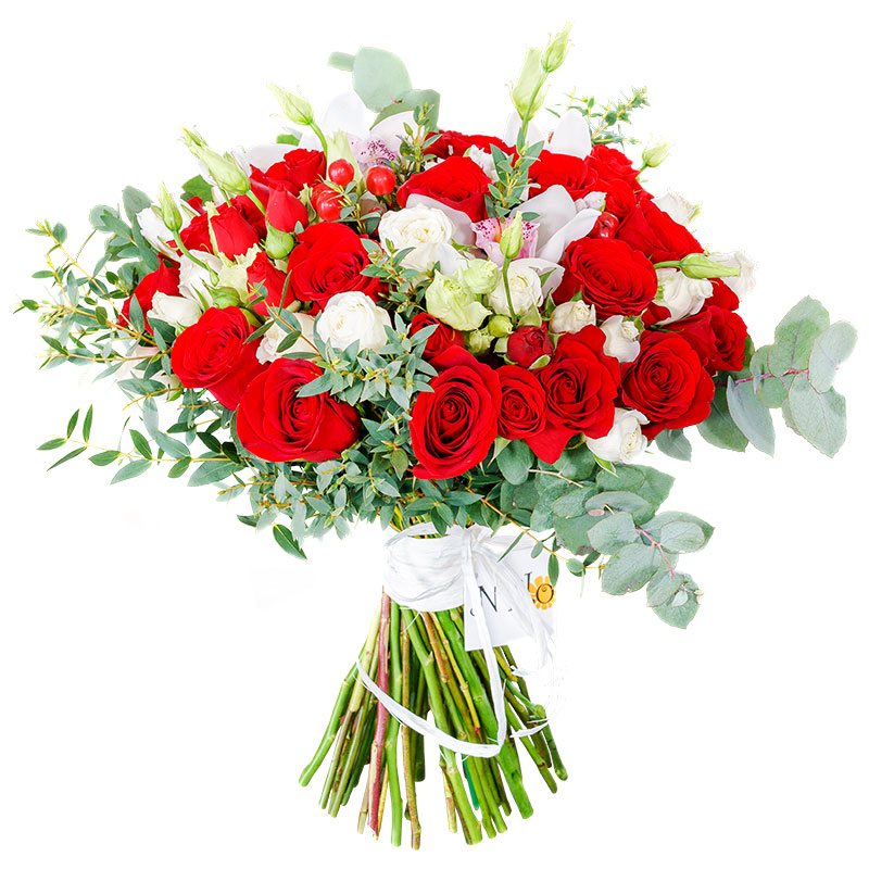 Букет из роз, орхидей, эустом и альстромерий (01021)