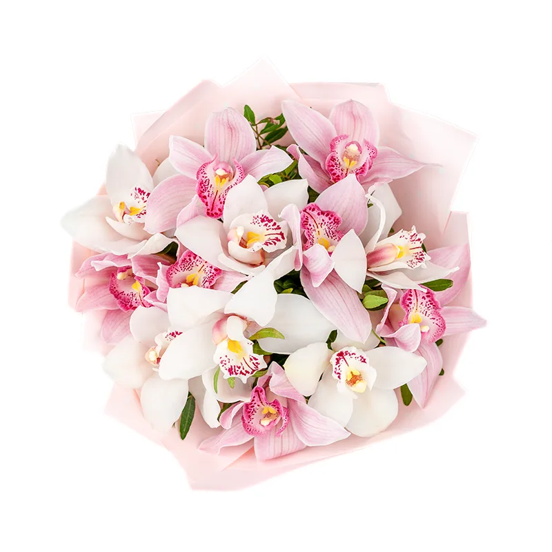 Букет из 13 розовых и белых орхидей Цимбидиум (01197)