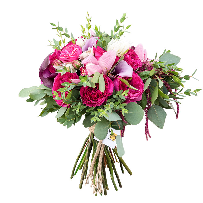 Букет из роз, орхидей и калл с эхеверией (00854)