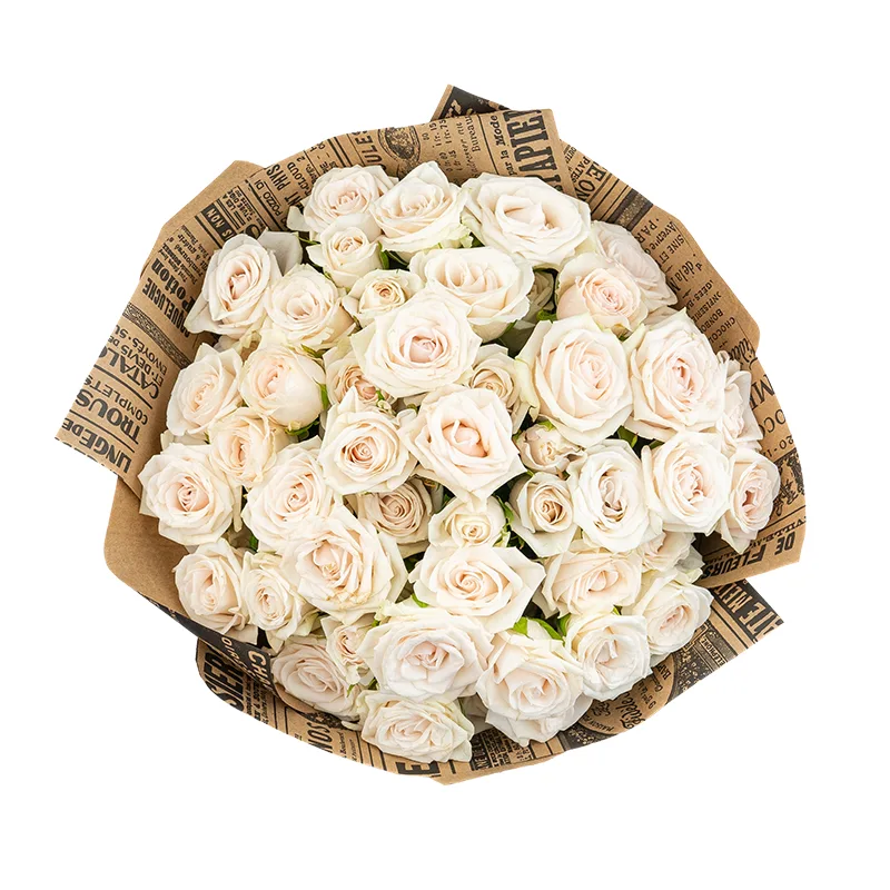Букет из 13 бело-кремовых кустовых роз Роял Порцелина в крафте (01680)