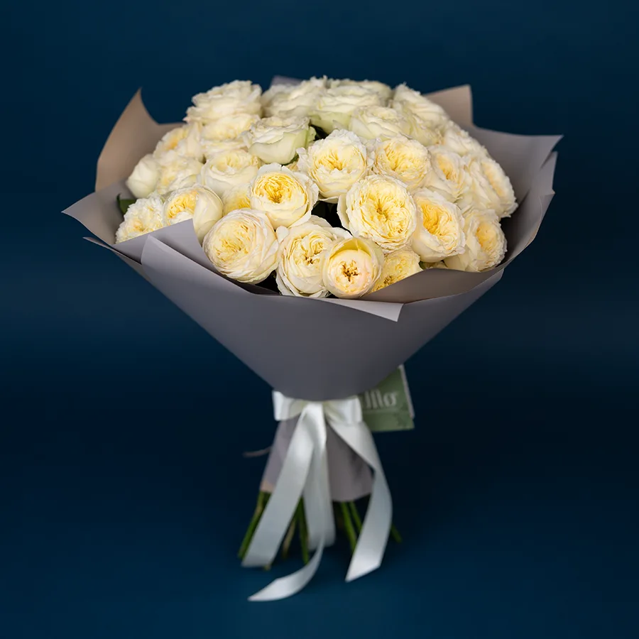 Букет из 17 светло-кремовых кустовых пионовидных роз Роял Парк (02735)