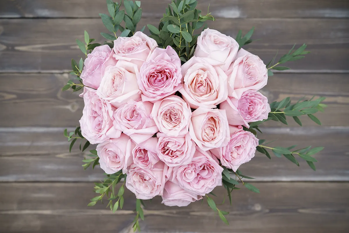 Букет из 19 ароматных садовых роз Пинк О Хара в виде сердца (00820)