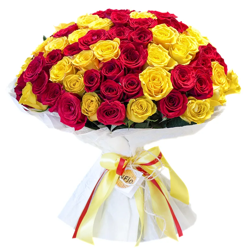 Букет из 101 красной и желтой розы в стиле Вечерний Ургант (00353)