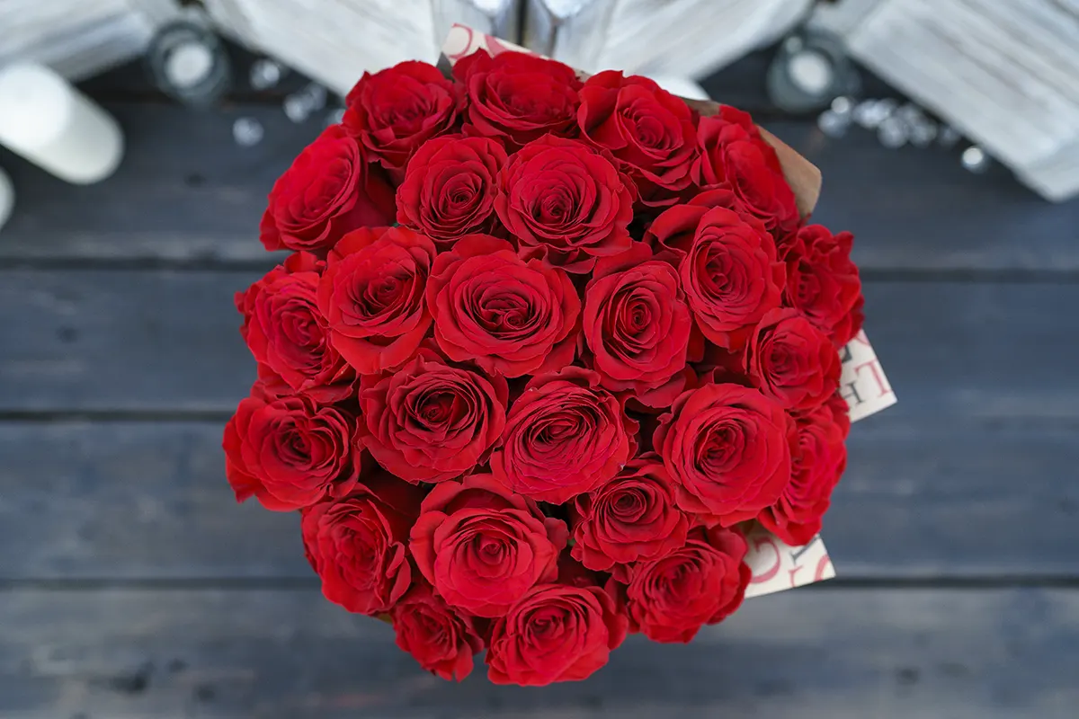 Букет из 25 красных роз Фридом (00169)