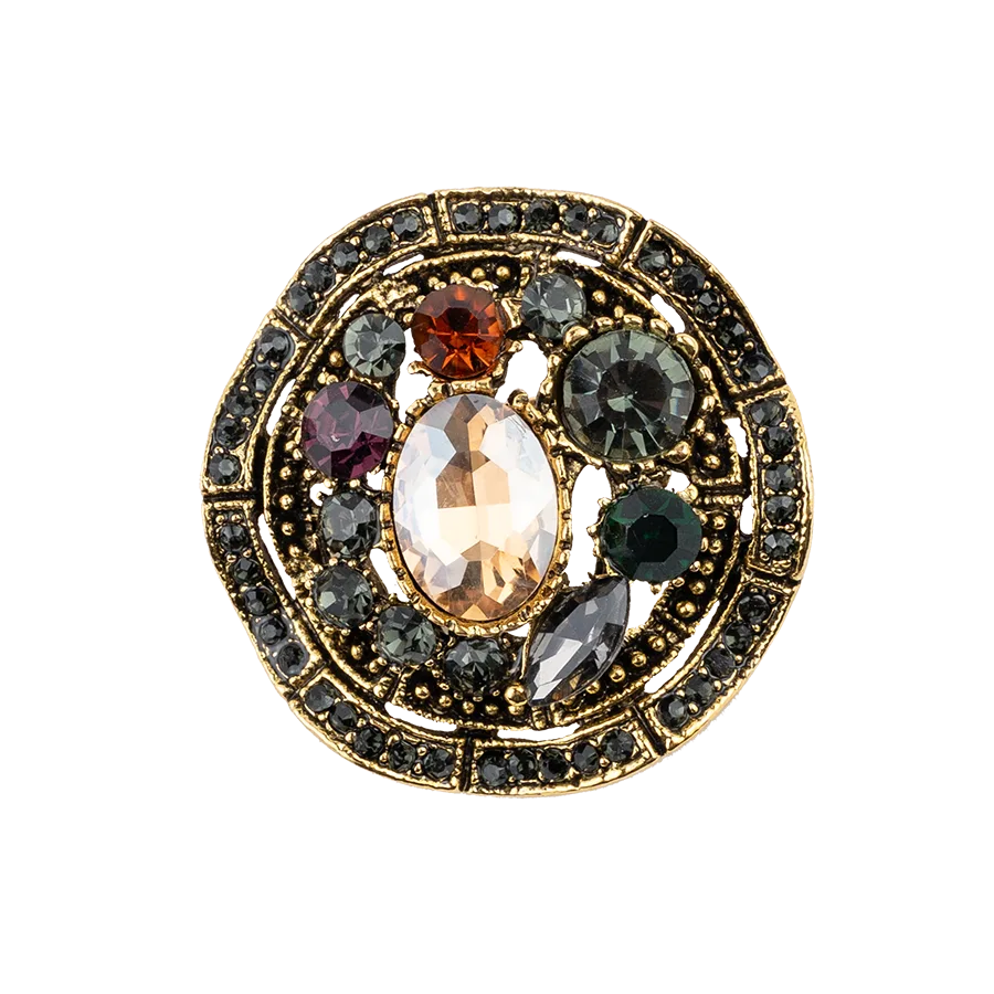 Брошь золото с камнями разноцветная (00183)