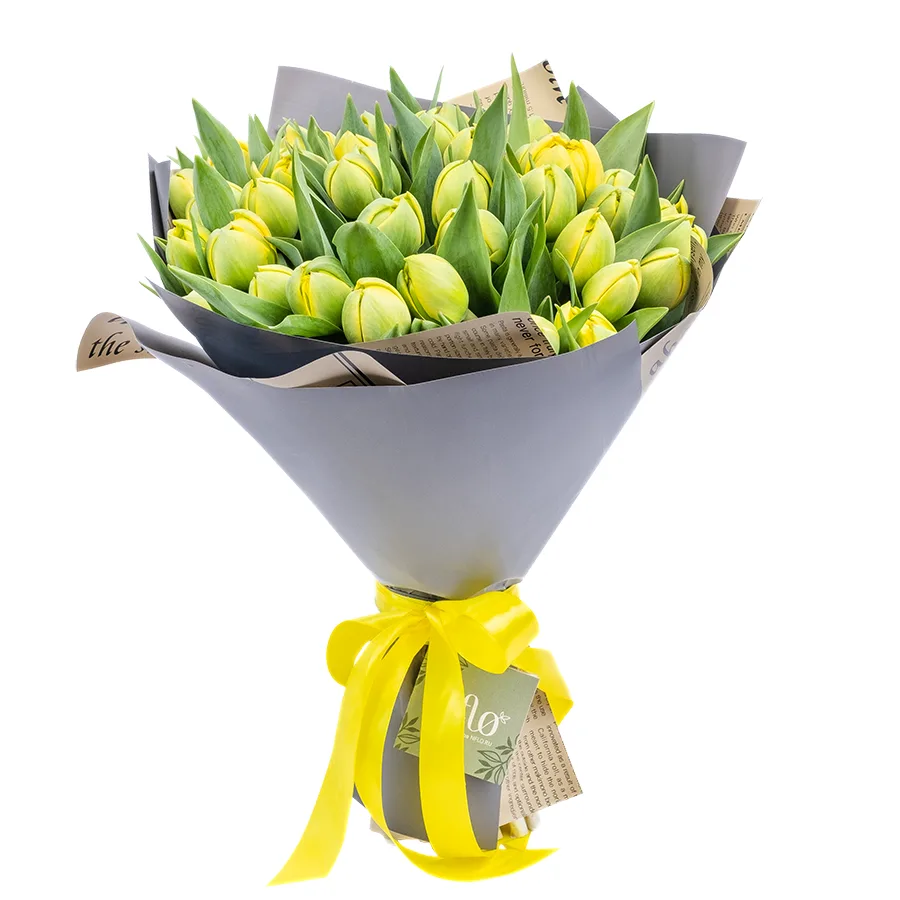 Букет из 45 желтых махровых тюльпанов Йелоу Помпонет (02434)