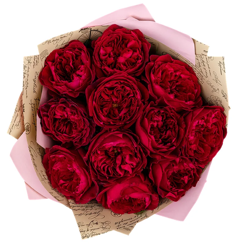 Букет из 11 красных садовых роз Дэвида Остина Тесс (01394)